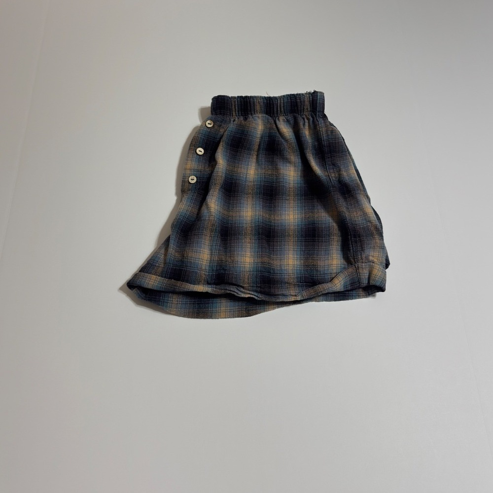 Intimately Free People Plaid Lounge Shorts Navy Blue Yellow Flannel Pajamas M
